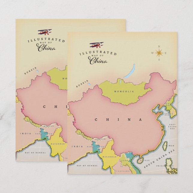 中国のイラスト地図 (正面/裏面)