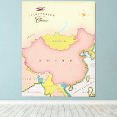 中国のイラスト地図 キャンバスプリント (インサイチュ (ウッドフロア))