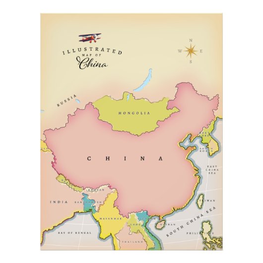 中国のイラスト地図 フォトプリント            (正面)