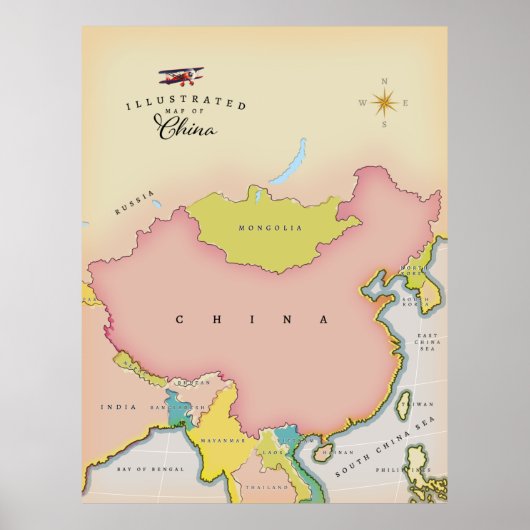 中国のイラスト地図 ポスター (正面)