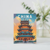 中国のイラスト 旅行 アート ヴィンテージ ポストカード (スタンド正面)