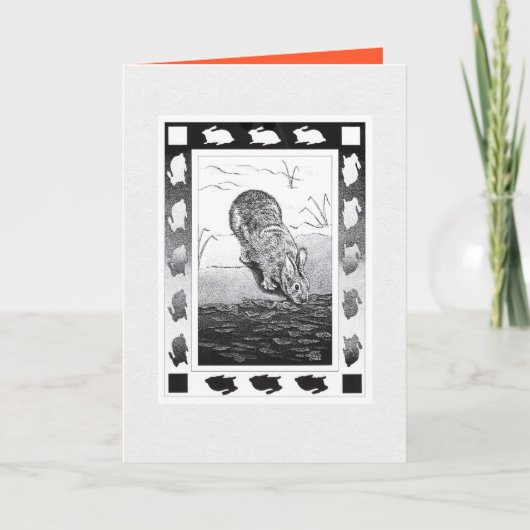 中国のウサギ新年英語折り紙グリーティング カード (正面)