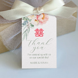 中国のエレガントな芍薬二重の喜びの結婚タグ ギフトタグ