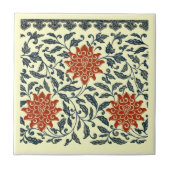 中国のオレンジ色の花葉青いオンクリームBG ~*~ タイル (正面)