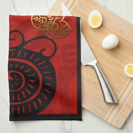 中国のカスタムニューイヤースネーク〔占星術の〕十二宮図誕生日KT キッチンタオル (四つ折り)