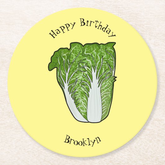 中国のキャベツの漫画のイラスト ラウンドペーパーコースター (正面)