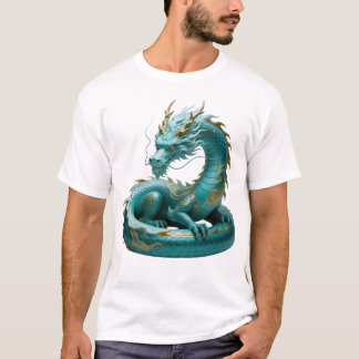 中国のグリーンゴールドドラゴンアートファンタジーデザイン Tシャツ