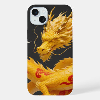 中国のゴールド&レッドドラゴンアートファンタジーデザインTシャツ iPhone 15 PLUSケース