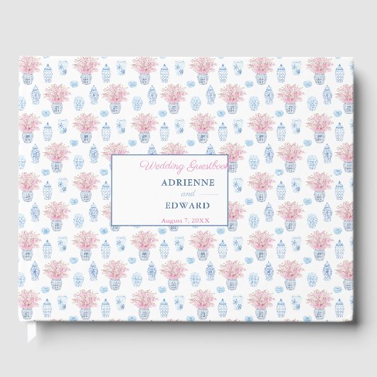 中国のジャース名門私立校風のネイビーブルーとピンク結婚グのグ ゲストブック (正面)