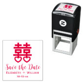中国のダブルハピネス ハート 結婚式 Save the Date セルフインキングスタンプ (インサイチュ)