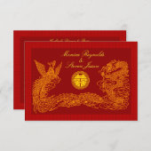 中国のダブルハピネス 返信可 赤い結婚式の招待状 出欠カード (正面/裏面)