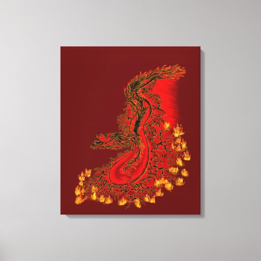 中国のドラゴンの赤と金のデザイン キャンバスプリント (正面)