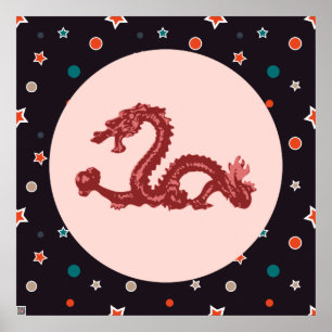 中国のドラゴン星柄ファンタジーアート ポスター