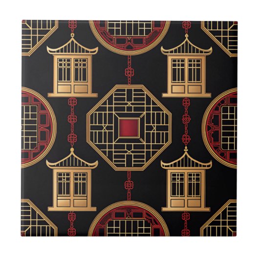 中国のパビリオン格子模様 タイル (正面)