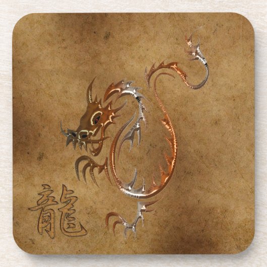 中国のパーチメント上の銅フェイクドラゴン2 コースター (正面)
