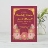 中国のピンクの芍薬の結婚式 招待状 (スタンド正面)