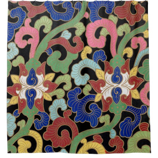 中国のフローライラストレーション シャワーカーテン (正面)