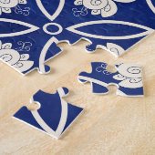 中国のフローララウンド：青い水色のヴィンテージ ジグソーパズル (側面)