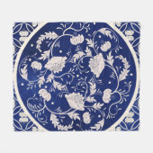 中国のフローララウンド：青い水色のヴィンテージ フリースブランケット (正面(横))