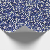 中国のフローララウンド：青い水色のヴィンテージ ラッピングペーパー (角)