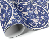 中国のフローララウンド：青い水色のヴィンテージ ラッピングペーパー (ロールコーナー)