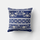 中国のフローラ青：ヴィンテージ水色縁ど クッション (裏面)