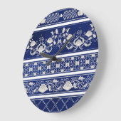 中国のフローラ青：ヴィンテージ水色縁ど ラージ壁時計 (傾斜)