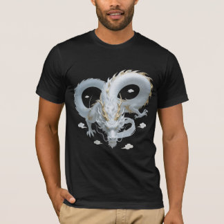 中国のホワイトゴールドドラゴンアートファンタジーデザイン Tシャツ