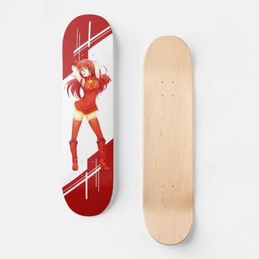 中国のマンガの女の子は旗-中国語で服を着ました スケートボード (正面)