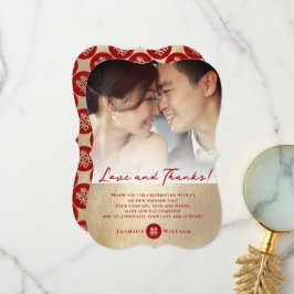 中国のモダン結婚感謝していの愛と写真 サンキューカード