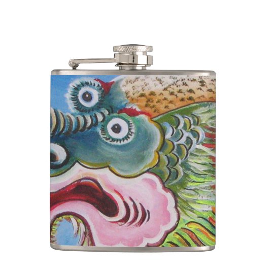 中国のライオンの守護壁画 フラスク (正面)