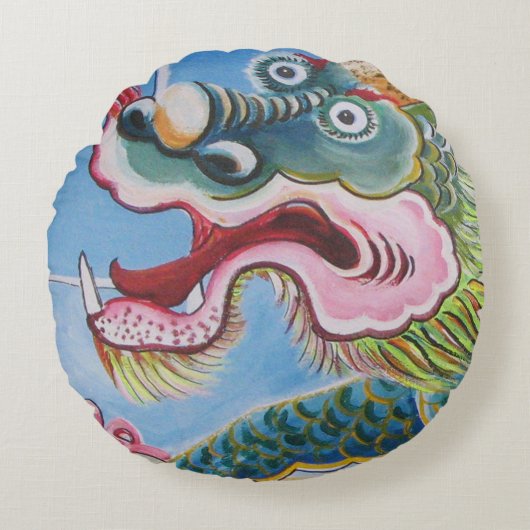 中国のライオンの守護壁画 ラウンドクッション (正面)