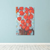 中国のランタン、フィサリス秋のフローラ絵画 キャンバスプリント (インサイチュ (ウッドフロア))