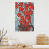 中国のランタン、フィサリス秋のフローラ絵画 ポスター (キッチン)