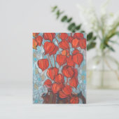 中国のランタン、フィサリス秋のフローラ絵画 ポストカード (スタンド正面)