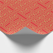 中国のヴィンテージパターン赤金ゴールド ラッピングペーパー (角)