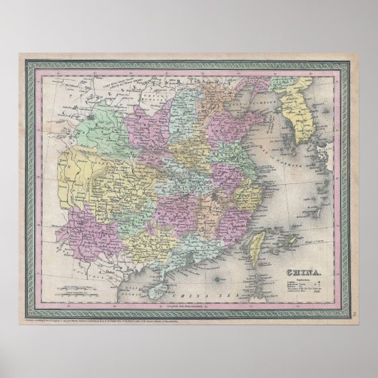 中国のヴィンテージ地図、1853年 ポスター (正面)