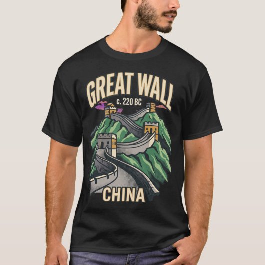 中国の万里の長城ビンテージツアーポスターレトロ70 Tシャツ (正面)