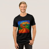 中国の万里の長城 ステンドグラス Tシャツ (正面全面)