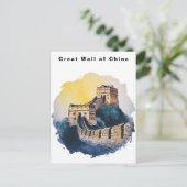 中国の万里の長城 水彩画 ポストカード (スタンド正面)