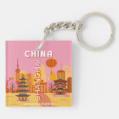 中国の上海の旅行ヴィンテージポスター キーホルダー (裏面)