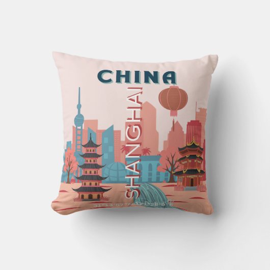 中国の上海の旅行 レトロなビンテージポスター クッション (正面)