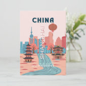 中国の上海の旅 レトロなビンテージポスター 招待状 (スタンド正面)