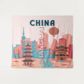 中国の上海の旅 レトロなヴィンテージポスター タペストリー (正面(横))