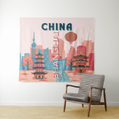 中国の上海の旅 レトロなヴィンテージポスター タペストリー (インサイチュ(横))