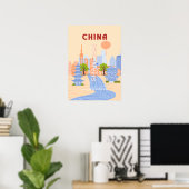 中国の上海レトロパステル旅行アート ポスター (ホームオフィス)