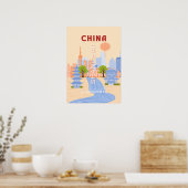 中国の上海レトロパステル旅行アート ポスター (キッチン)