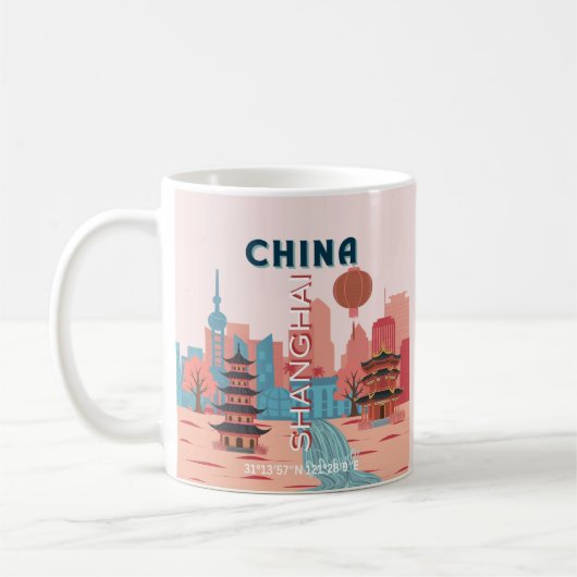 中国の上海旅行レトロビンテージポスター コーヒーマグカップ (左)