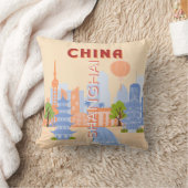 中国の上海 レトロ パステル 旅行 アート クッション (ブランケット)