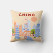 中国の上海 レトロ パステル 旅行 アート クッション (裏面)